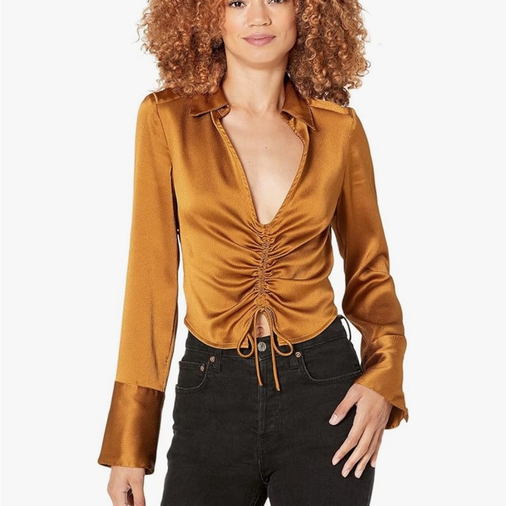 Free People Coppery Gold Ruched Women's Top